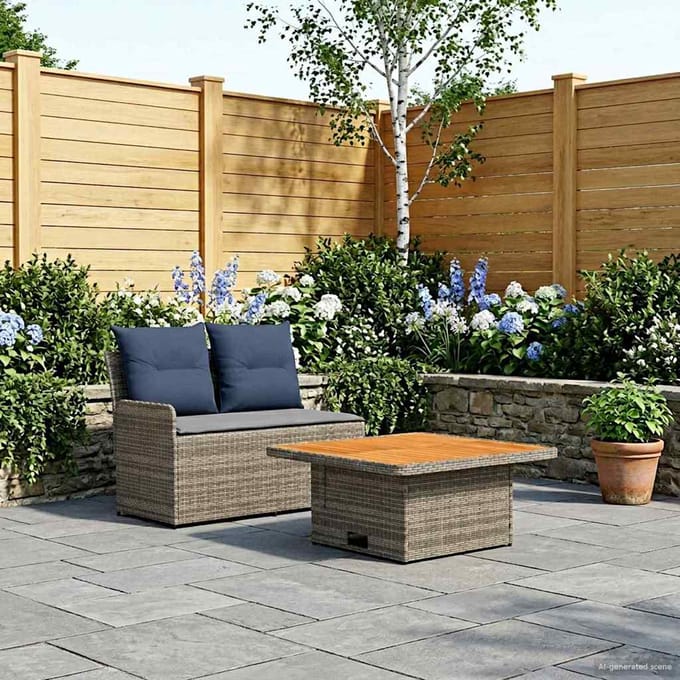 vidaXL - Tuin - Armleuning - Sofa - met - Opklapbare - Tafel - 2 - Stuk - PE - Riet