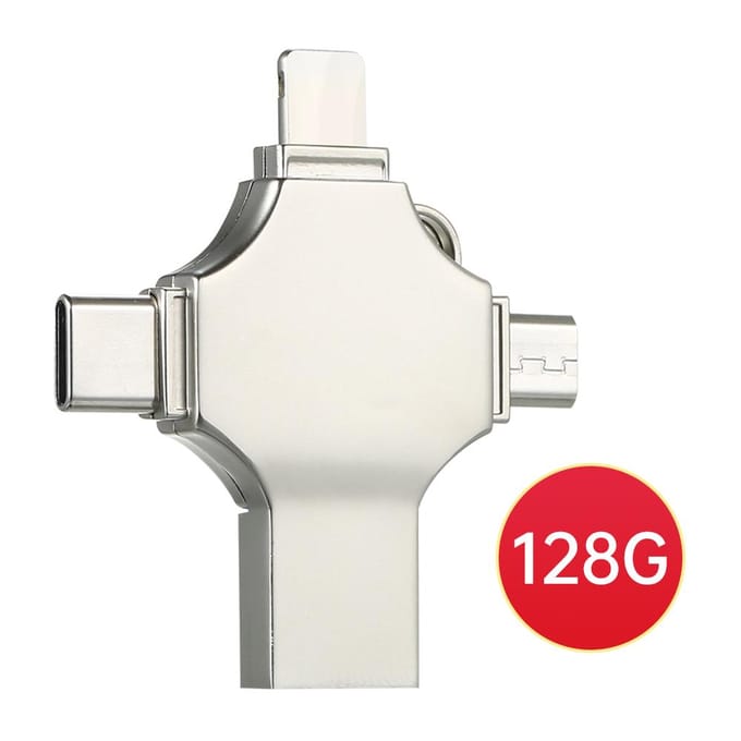 128 GB 4-in-1 metalen USB-flashdrive Ondersteuning voor mobiele telefooncomputer voor tweeërlei gebruik Mini USB-flashdrive 128GB
