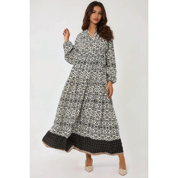 Geprinte Maxi-jurk met Hemdkragen
