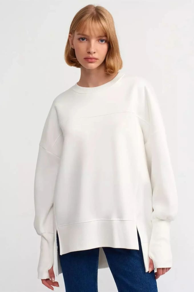 Oversized Crew Neck Sweater met Zijsplit