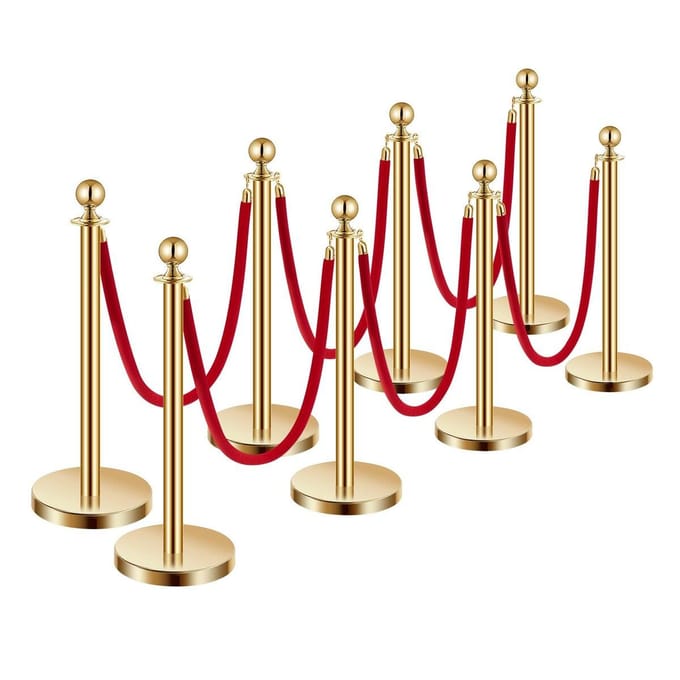 8 Piliers Dorés 6 Cordes en Velours Rouge Base Creuse Remplie de Sable