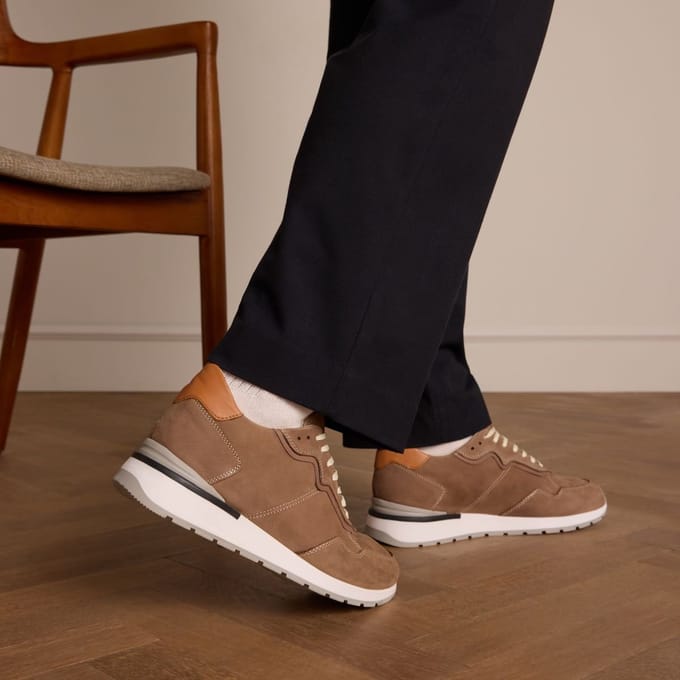 No Stress - Heren - Beige nubuck sneakers - Maat 42