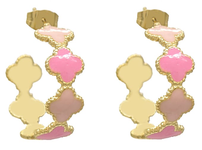 Oorbellen met Kruis - RVS - 2,2 cm - Goudkleurig en Roze