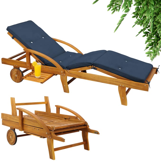 Ligbed Tami Sun® acaciahout incl kussen Blauw