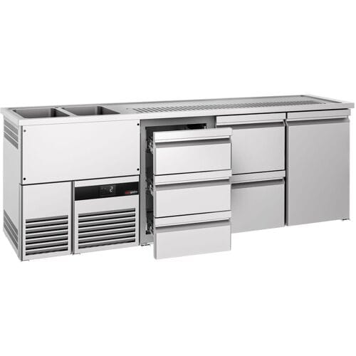 GGM Gastro Biertheke PREMIUM - 2500x700mm - 1 Tür & 5 Schubladen Zilver