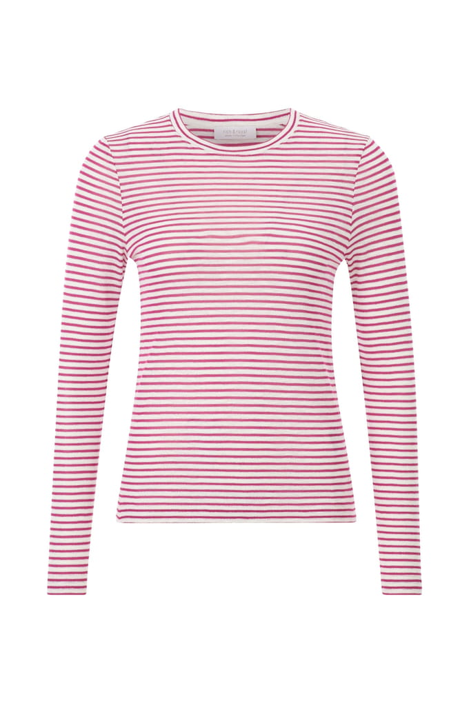Rich & Royal Sparkle Striped Longsleeve Organic Raspberry Pink Size: M | Long-Sleeved Tops Outlet | Dames | Roze
