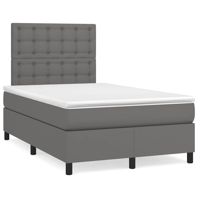 vidaXL - Boxspring - met - matras - en - LED - kunstleer - grijs - 120x190 - cm