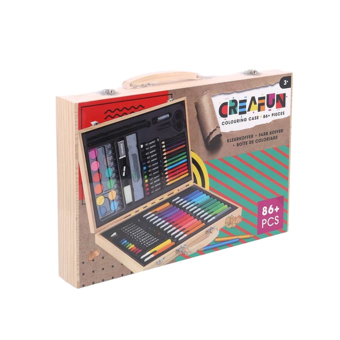 Creafun - Kleurkoffer Kist - 86-delig Hout