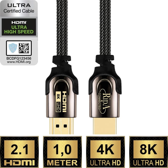 Ripa Connected HDMI 2.1 Kabel - 1M - UHD 4K 8K - HDMI naar HDMI - Xbox Series X