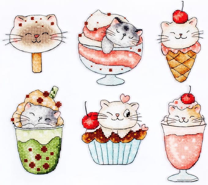 Leti Stitch Summer Kitties set van 6 stuks borduren (pakket) L8089
