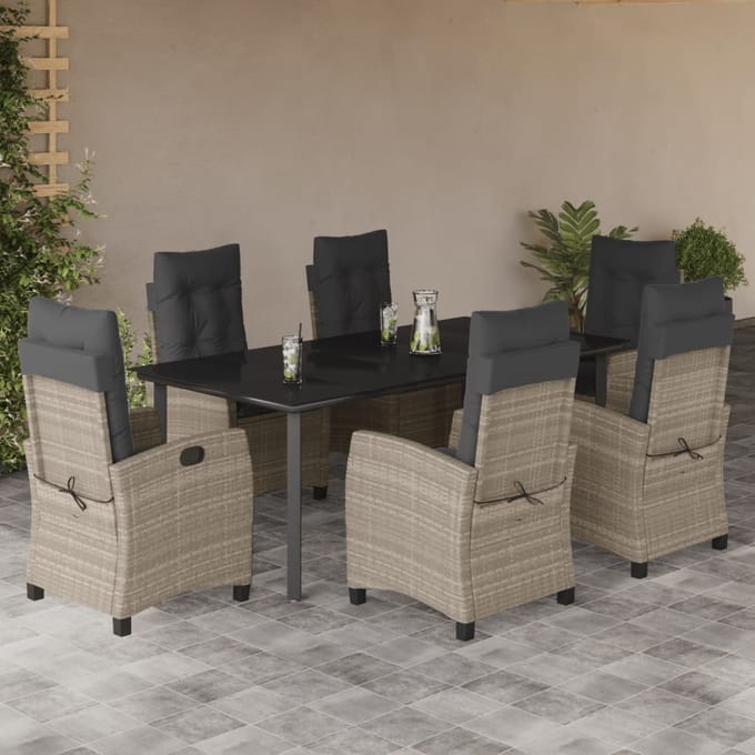 vidaXL - 7-delige - Tuinset - met - kussens - poly - rattan - grijs