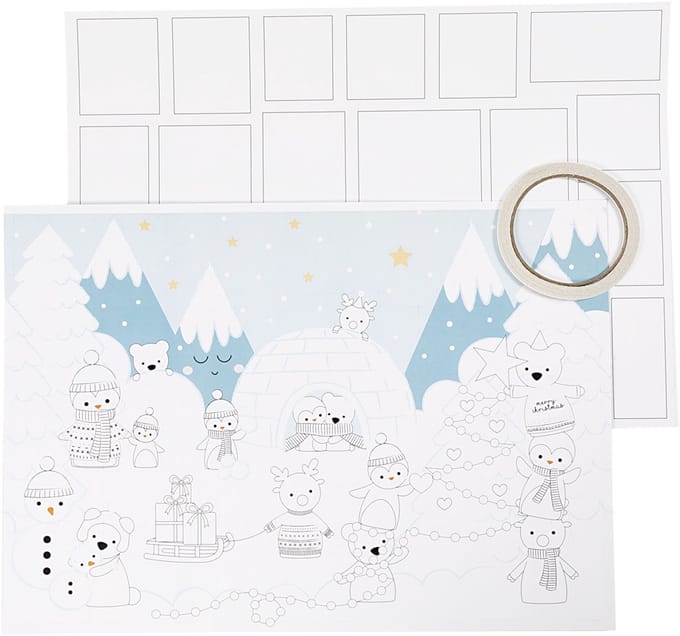 Kerst kalender, afm 30x42 cm, wit, 3stuk/ 1 doos
