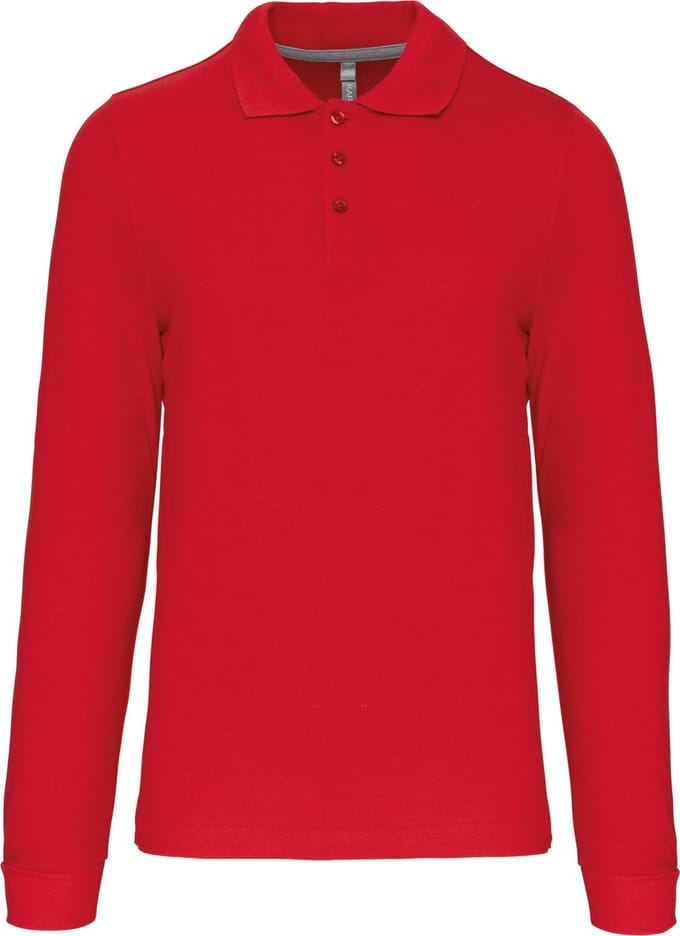Herenpoloshirt met knopen en lange mouwen Rood - 3XL