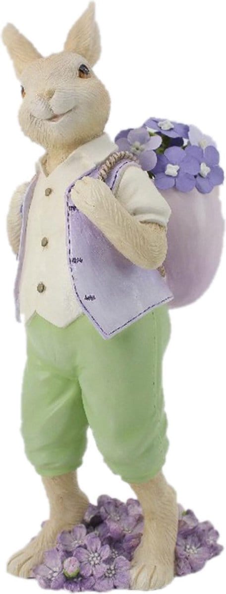 Clayre & Eef Beeld Konijn 11x10x27 cm Beige Groen Polyresin Woonaccessoires