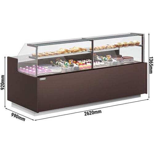 GGM Gastro Kühl- & Kuchentheke RIGA - 2620mm - 2 Ablagen Bruin / Wit