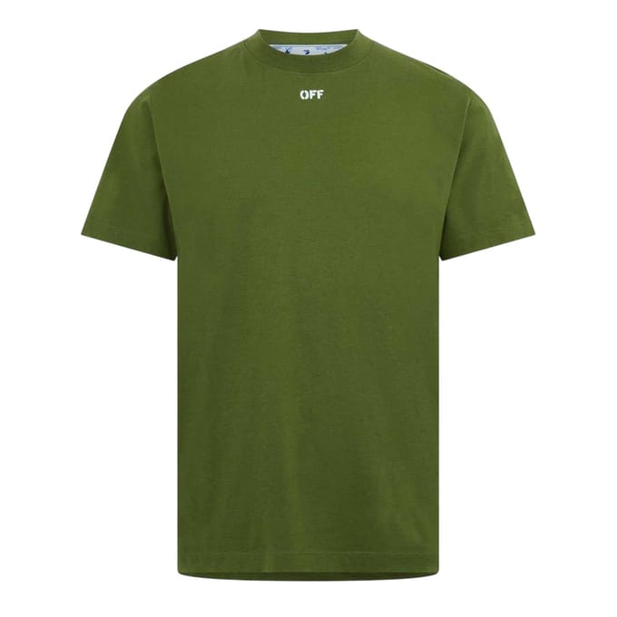 Off White Heren Belettering Katoen Regular T-shirt (Groen, Wit)