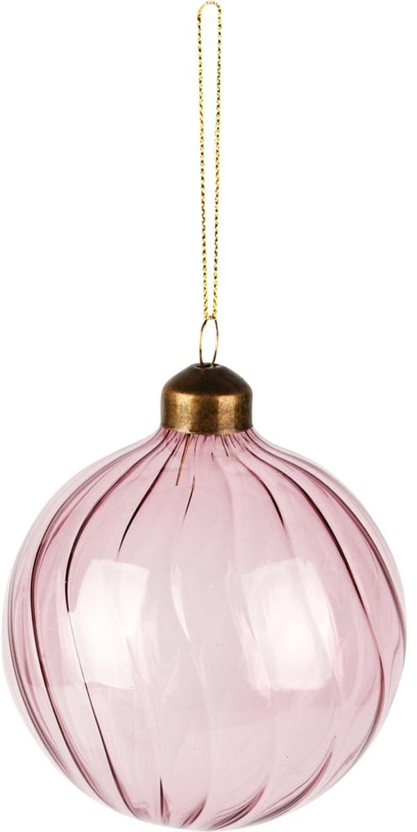 Dekoratief | Hanger kerstbal, roze, glas, 8x8x9cm | A255495