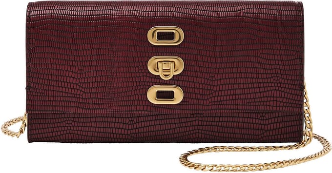 FOSSIL portemonnee schoudertas Penrose Wallet Crossbody Mahogany wijnrood