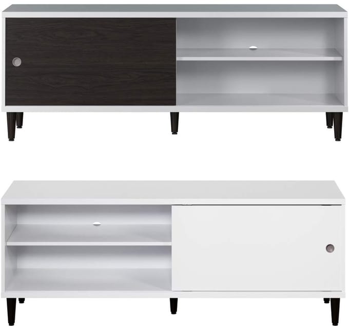 Evolution TV-meubel 1 deur, 2 planken wit, zwart.