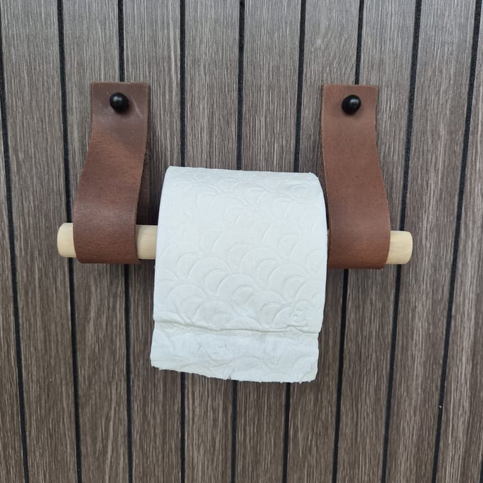Leren toiletrol houder donker bruin 4cm breed en 30cm lang