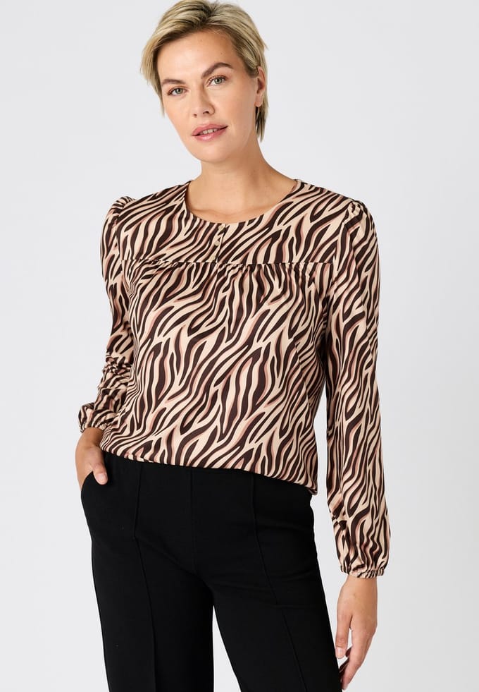 Damart - T-shirt print warm tricot - Dames - Bruin - M