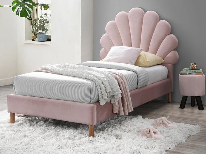 Vente-unique Bedframe fluweel poederroze 90 x 190 cm