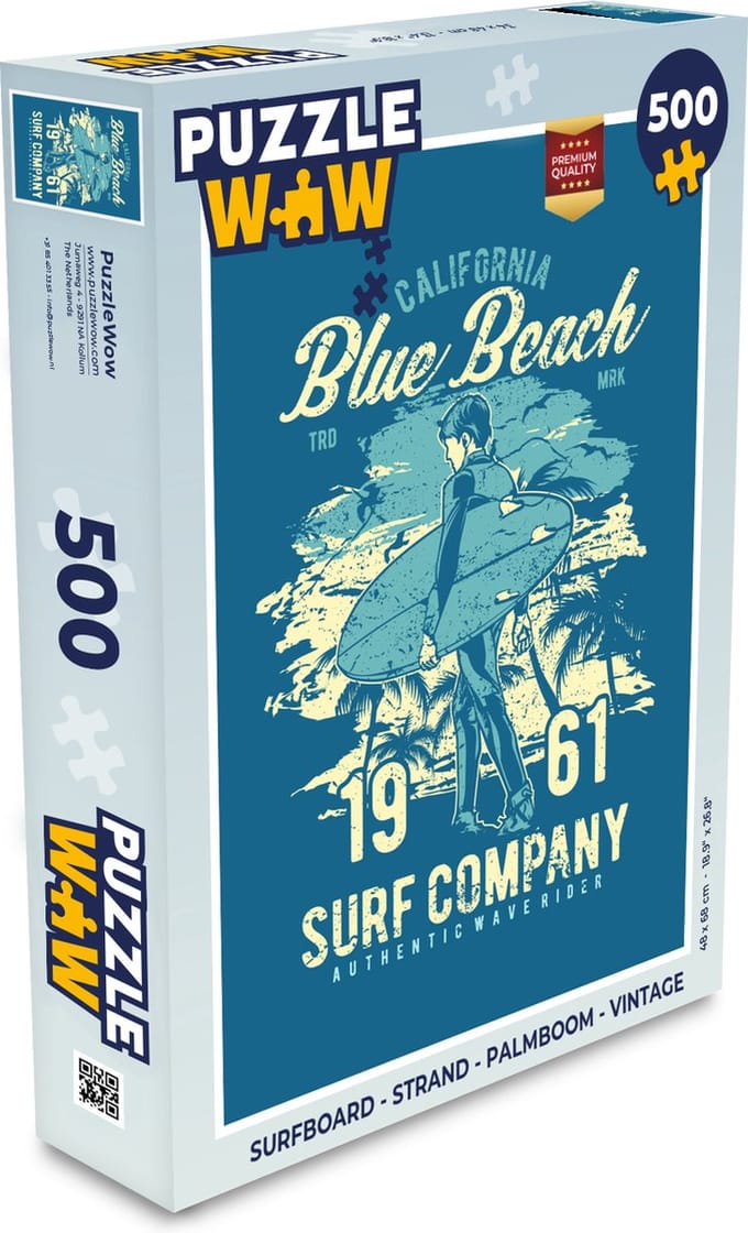 Puzzel Surfboard - Strand - Palmboom - Vintage - Legpuzzel - Puzzel 500 stukjes