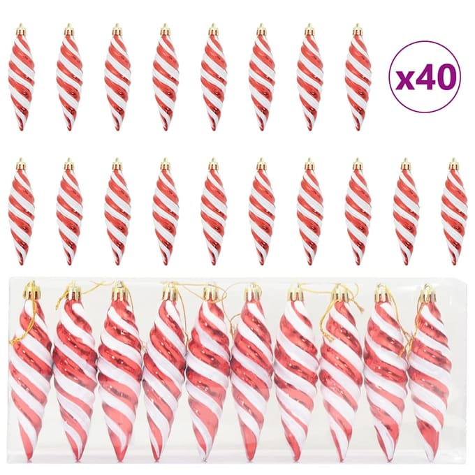 vidaXL Kerst Spiralvorm Bal 40 st Rood 3 x 11 cm Kunststof