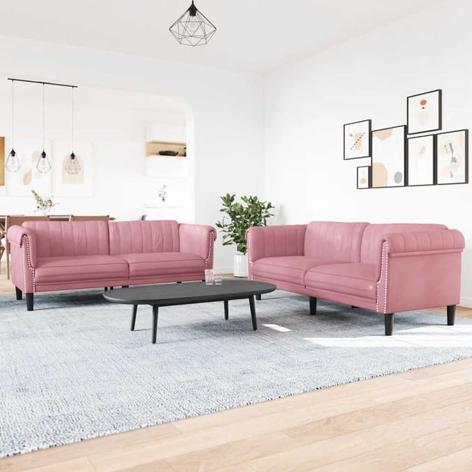 vidaXL - 2-delige - Loungeset - fluweel - roze