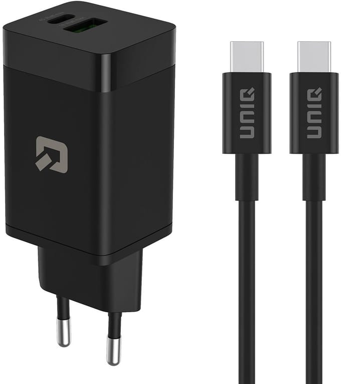 TUNIQ 45W GaN Snellader - USB C en USB A - Power Delivery - 1 Meter USB C Kabel - Zwart