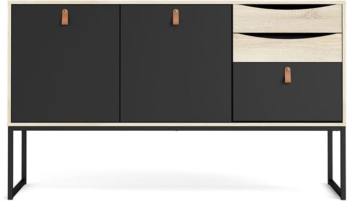 Sady dressoir 2 deuren, 3 lades mat zwart, eiken decor.