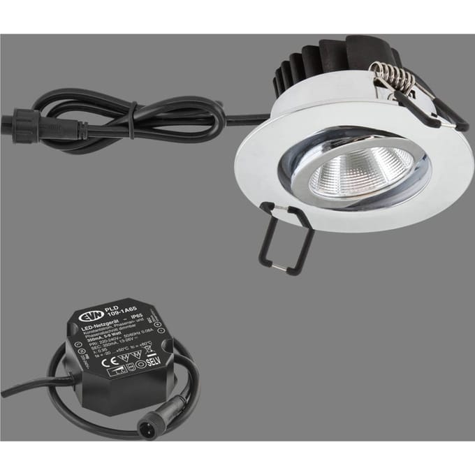 EVN PC65 buiten-inbouwlamp rond, 3000K chroom