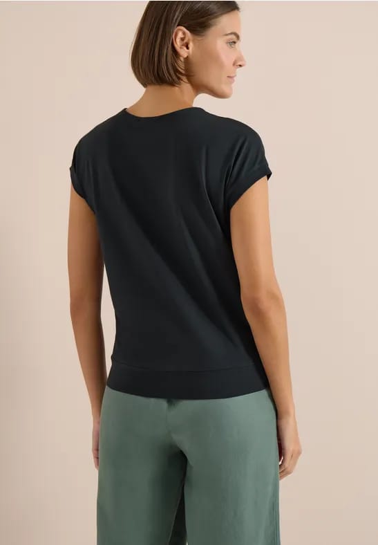 Shirt met korte mouwen en V-hals in effen kleur