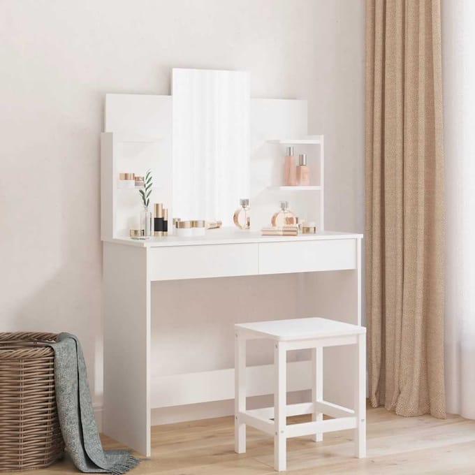 vidaXL - Kaptafel - met - spiegel - 96x39x142 - cm - wit