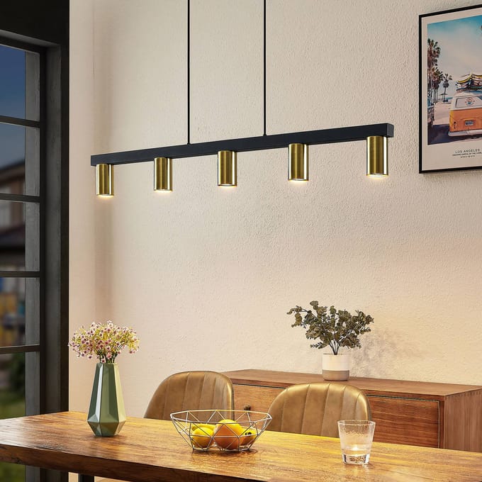 Lindby - hanglamp - 5lichts - Staal - H: 10.5 cm - GU10 - messing, zwart