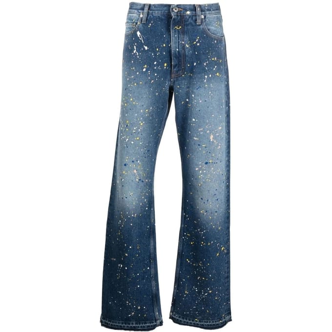 Relax-slim-fit blauwe jeans met gebroken witte verf