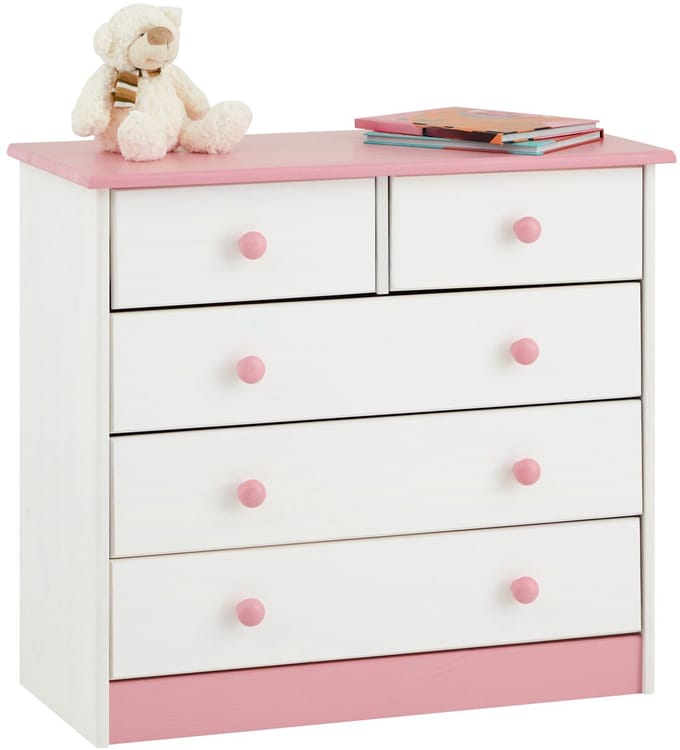 Commode RONDO met 5 lades in wit/roze