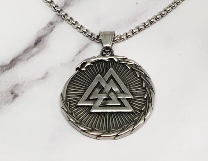 Mei's - Viking Dragon Valknut - ketting heren - RVS zilver - 60 cm