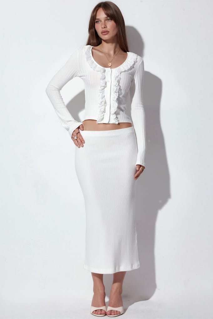 Geribbelde Elastische Midi Rok