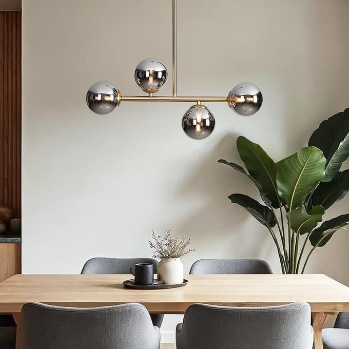 LumenXL Hanglamp Asun - gouden frame - smoke glazen bollen - spiegeleffect