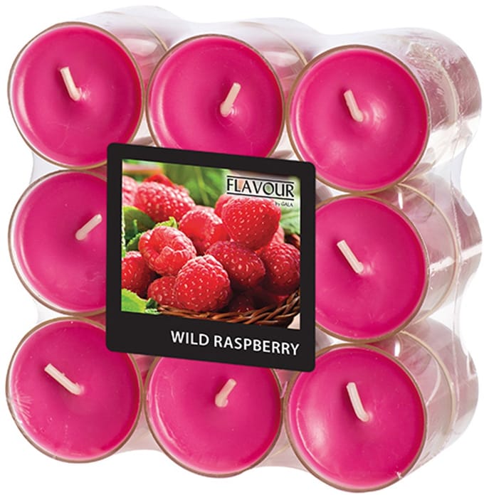 6x 18 GALA Geurkaars Ø 38 mm · 24 mm wijnrood - Wild Raspberry in behuizing van polycarbonaat