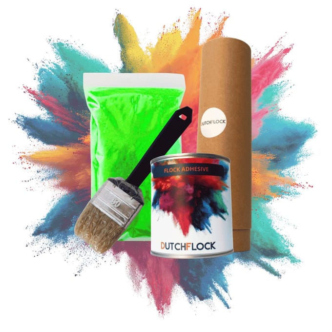 Flocking Kit Neon Groen Medium | 200gr. flocking poeder - 250ml flock lijm - applicator - kwast