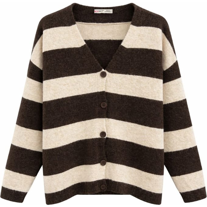 Gestreepte V-hals Knopenfront Brei Cardigan
