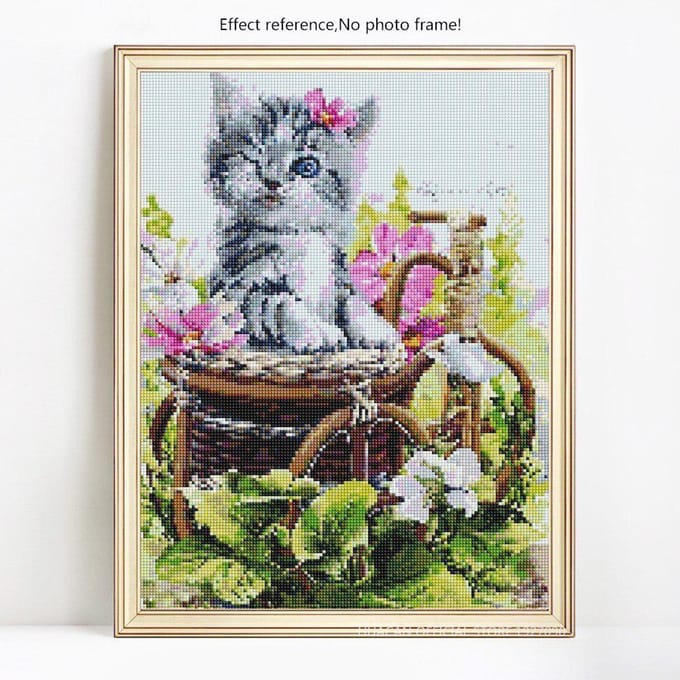 Peinture diamant 5d avec perceuse complète, Kits de points de croix d'animaux ronds, broderie de chat 20X30 gray