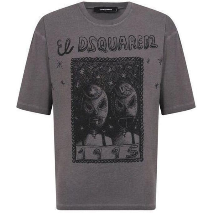DSquared2 Heren El Grafisch T-shirt Loose Fit (Houtskool Grijs)