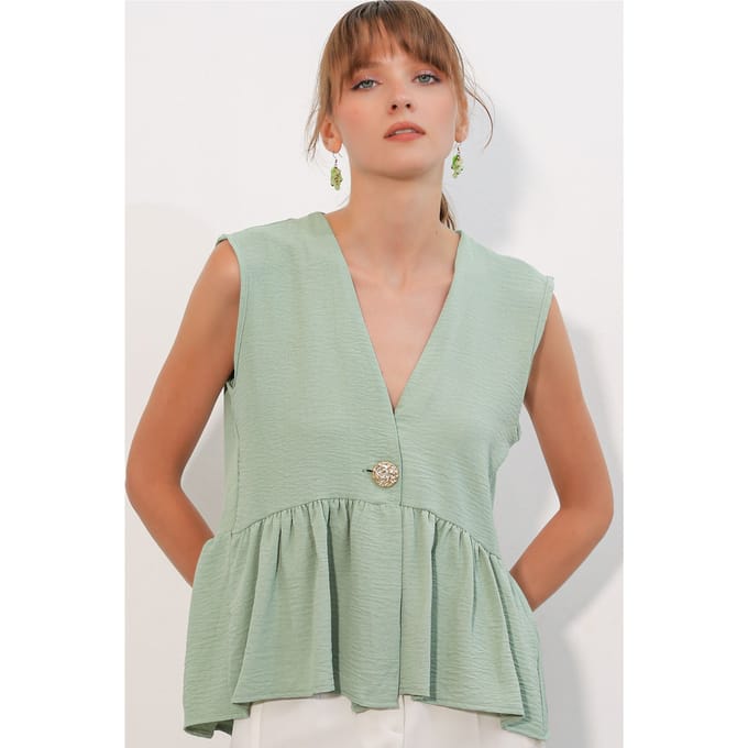 V-hals Knoploze Mouwloze Blouse