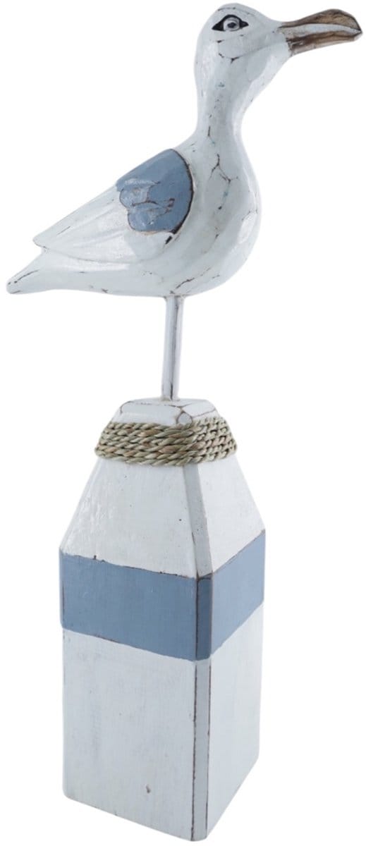Houten meeuw Siem wit/blauw 40x20 cm