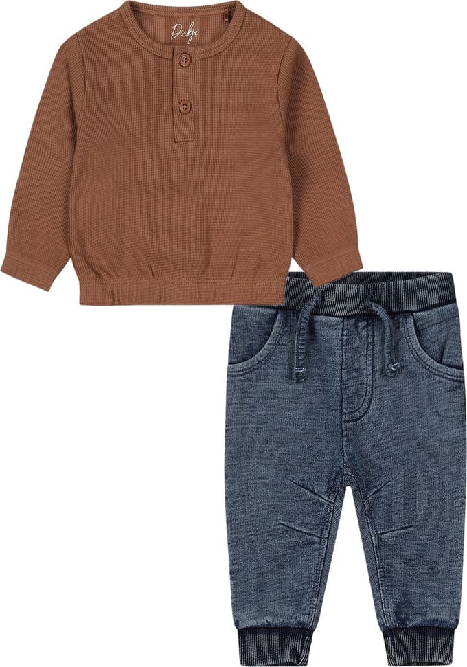 Dirkje - Kledingset - Joggingbroek Blauw - Sweater Bruin - Maat 86