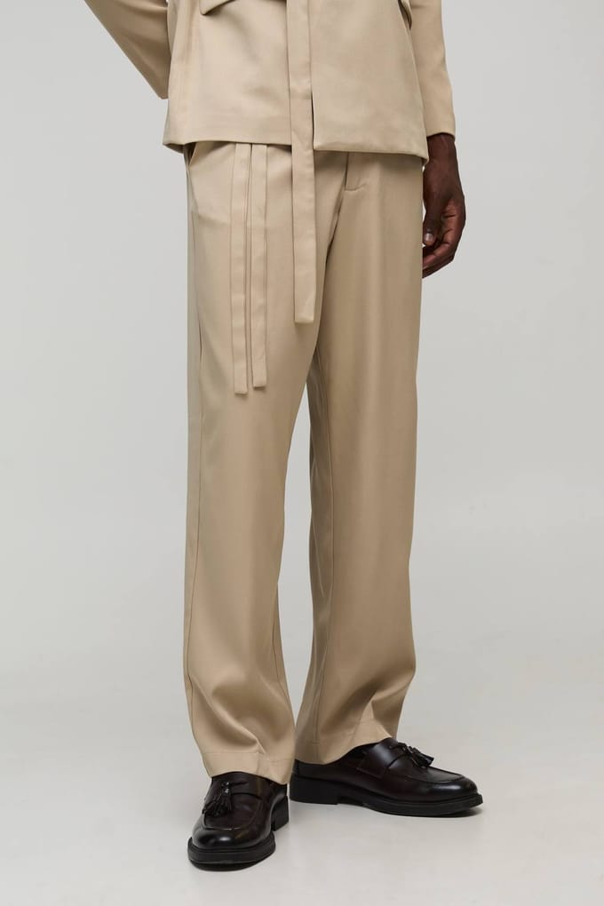 Relaxed Fit Pantalon met Strikceintuur op Maat | Stone | Size 32