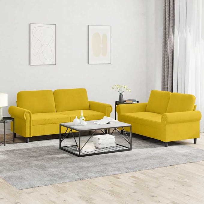 vidaXL - 2-delige - Loungeset - met - kussens - fluweel - geel